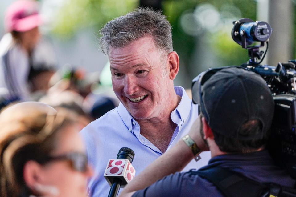 Jim Cornelison who will sing 'Back Home Again in Indiana' walks red carpet during the 106th running of the Indianapolis 500 at Indianapolis Motor Speedway.