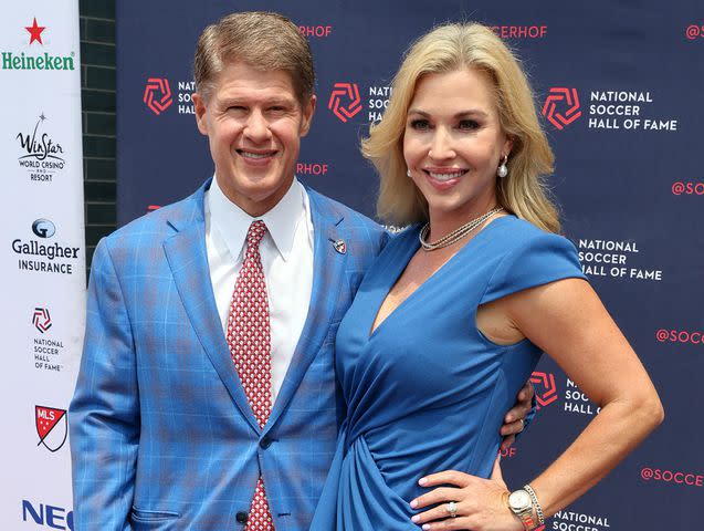 <p>Richard Rodriguez/ISI Photos/Getty</p> Clark Hunt and Tavia Hunt on the red carpet before the 2022 National Soccer Hall of Fame Induction Ceremony on May 21, 2022 in Frisco, TX.