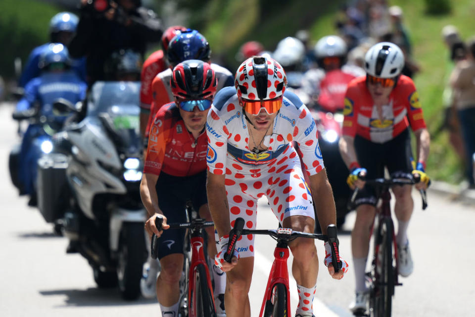 Giulio Ciccone (Lidl Trek) chases KOM points from the stage 20 breakaway