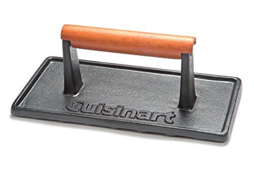 <p><strong>Cuisinart</strong></p><p>Amazon</p><p><strong>$15.99</strong></p><p><a href="https://www.amazon.com/dp/B005TGY0ME?tag=syn-yahoo-20&ascsubtag=%5Bartid%7C1782.g.32257577%5Bsrc%7Cyahoo-us" rel="nofollow noopener" target="_blank" data-ylk="slk:Shop Now;elm:context_link;itc:0;sec:content-canvas" class="link ">Shop Now</a></p><p>You may have never thought to make things like sandwiches right on the grill, but the <a href="https://www.amazon.com/dp/B005TGY0ME?tag=syn-yahoo-20&ascsubtag=%5Bartid%7C1782.g.32257577%5Bsrc%7Cyahoo-us" rel="nofollow noopener" target="_blank" data-ylk="slk:Cuisinart CGPR-221 Heavy-Weight Pre-Seasoned Cast Iron Grill Press;elm:context_link;itc:0;sec:content-canvas" class="link ">Cuisinart CGPR-221 Heavy-Weight Pre-Seasoned Cast Iron Grill Press</a> makes paninis for lunch a must. With <a href="https://www.amazon.com/dp/B005TGY0ME?th=1&tag=syn-yahoo-20&ascsubtag=%5Bartid%7C1782.g.32257577%5Bsrc%7Cyahoo-us#customerReviews" rel="nofollow noopener" target="_blank" data-ylk="slk:over 25,400 ratings on Amazon;elm:context_link;itc:0;sec:content-canvas" class="link ">over 25,400 ratings on Amazon</a>, it’s no surprise this handy tool is a fan favorite. </p><p>One happy customer calls this an “excellent press,” but says “[it] needs to be seasoned. Cuisinart didn’t season it well. And don’t believe the reviews that [say] it rusts... [it’s] cast iron people, iron rusts unless you dry it with a towel or cloth." </p><p>Ready to get cooking? We have the perfect <a href="https://www.delish.com/cooking/g3251/panini-recipes/" rel="nofollow noopener" target="_blank" data-ylk="slk:panini recipes;elm:context_link;itc:0;sec:content-canvas" class="link ">panini recipes</a> to get you started.</p>