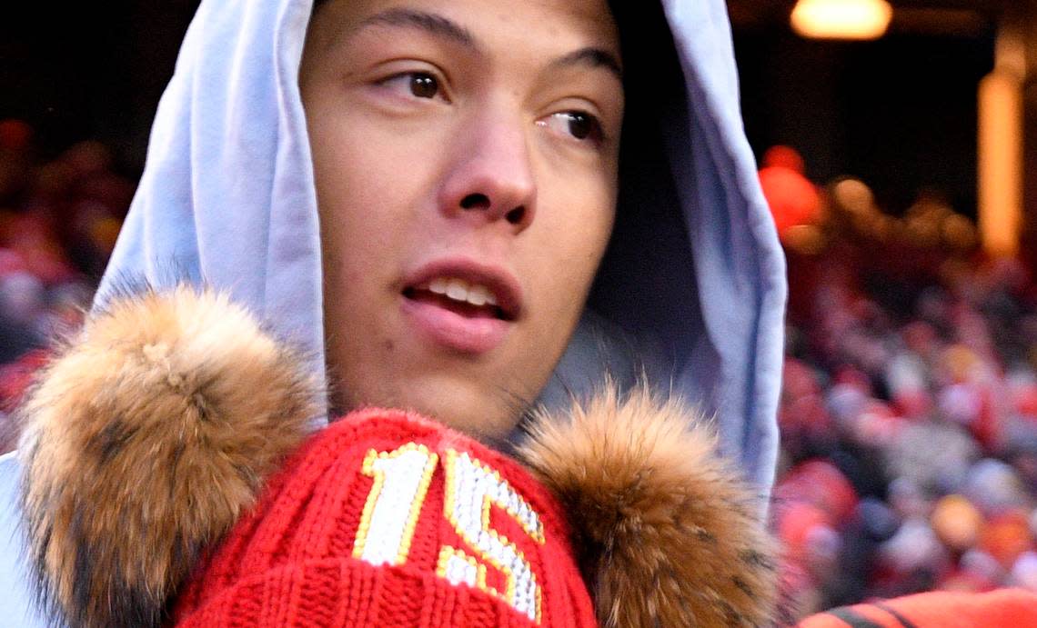 Jackson Mahomes, brother of Chiefs quarterback Patrick Mahomes, is a TikTok star who has been accused of sexually assaulting an Overland Park restaurant owner. Here he attended the AFC Championship Game against Cincinnati at Arrowhead Stadium with his sister-in-law, Brittany Mahomes, and niece, Sterling.