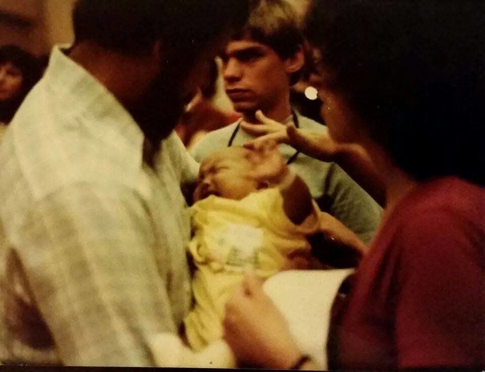 This is my daddy holding me for the first time at LAX. 1982