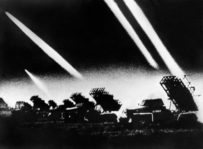 Soviet rocket launchers spring into action on June 22, 1941 as Nazi Germany attacks. Nikolai Vasenin was conscripted into the Red Army soon after Hitler invaded the Soviet Union that month