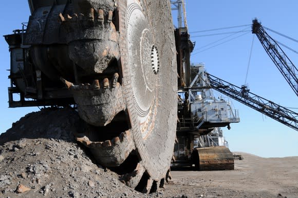 The teeth of a grinding machine at an oil sands mine.