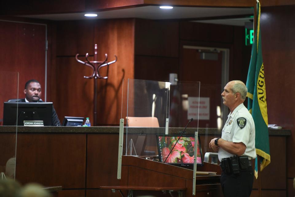 Major Gerald Metzler speaks on the sheriff's homelessness initiative during the Augusta Commission meeting in the Augusta Richmond County Municipal Building on Tuesday, Aug. 8, 2023.