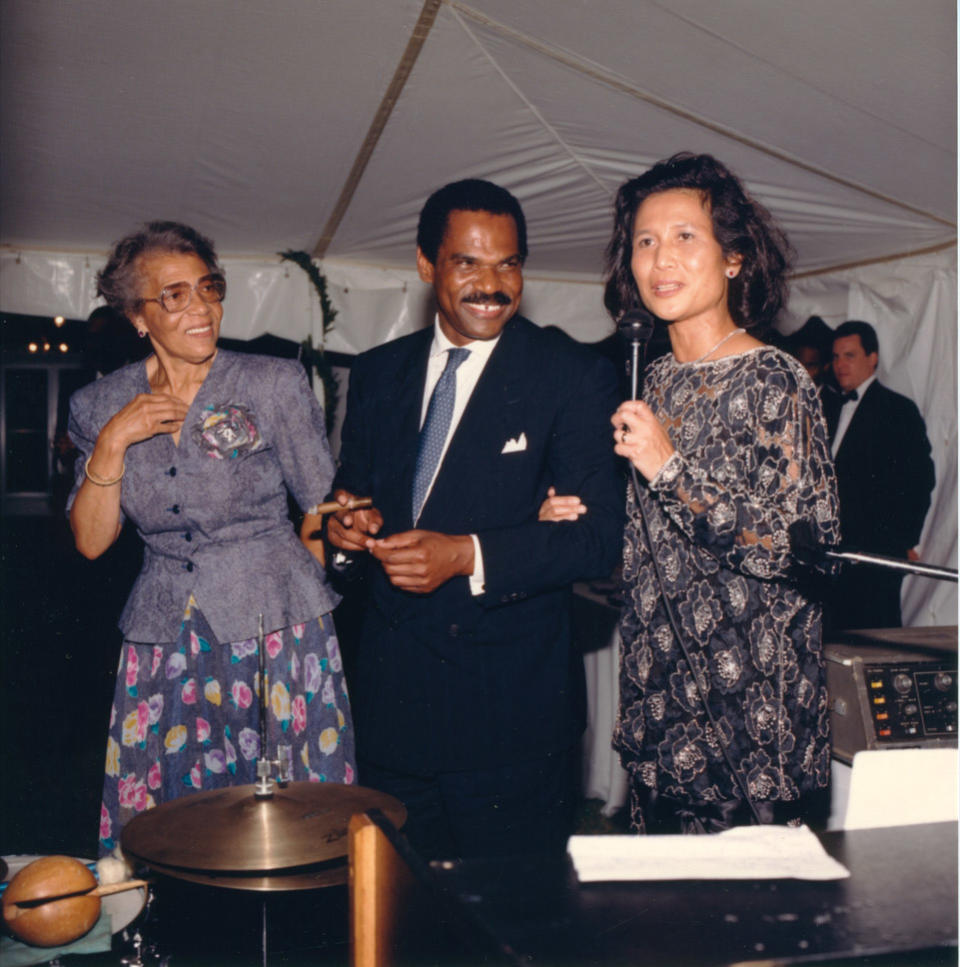 <br>Carolyn Fugett’s birthday celebration with Mr. and Mrs. Lewis. (Photo credit: courtesy The Nicolas Family)