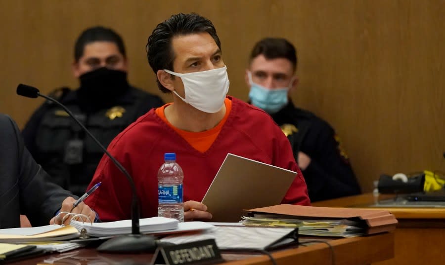 Scott Peterson listens during a hearing at the San Mateo County Superior Court on Feb. 25, 2022. (AP Photo/Jeff Chiu, Pool)