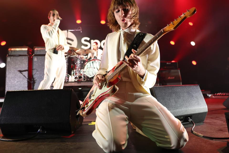 Thomas Raggi of MÃ¥neskin performs onstage during Spotify's 2023 Best New Artist Party at Pacific Design Center on Feb. 2, 2023 in West Hollywood, California.