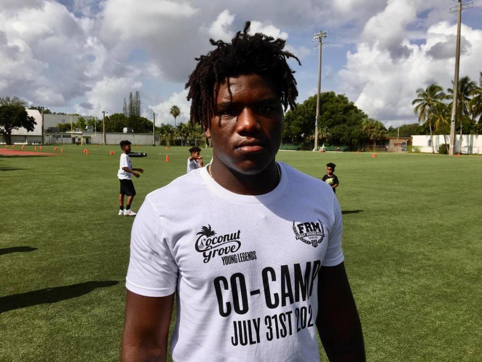 Frank Gore Jr. is shown at his Young Legends one-day instructional camp on Saturday, July 31, 2021 at Armbrister Park in Coconut Grove. He ran the camp with Miami Hurricanes striker Gilbert Frierson.