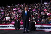 President Donald Trump arrives for a campaign rally at Eppley Airfield, Tuesday, Oct. 27, 2020, in Omaha, Neb. (AP Photo/Evan Vucci)