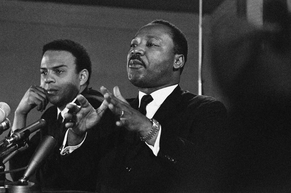Andrew Young, left, and Dr. Martin Luther King, Jr., on Feb. 7, 1968, two months before King's assassination. / Credit: AP Photo
