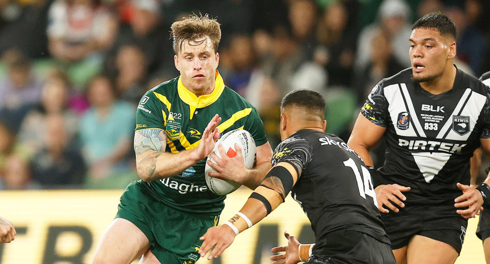 Seen here, Cameron Munster in action for the Kangaroos against the Kiwis at AAMI Park. 