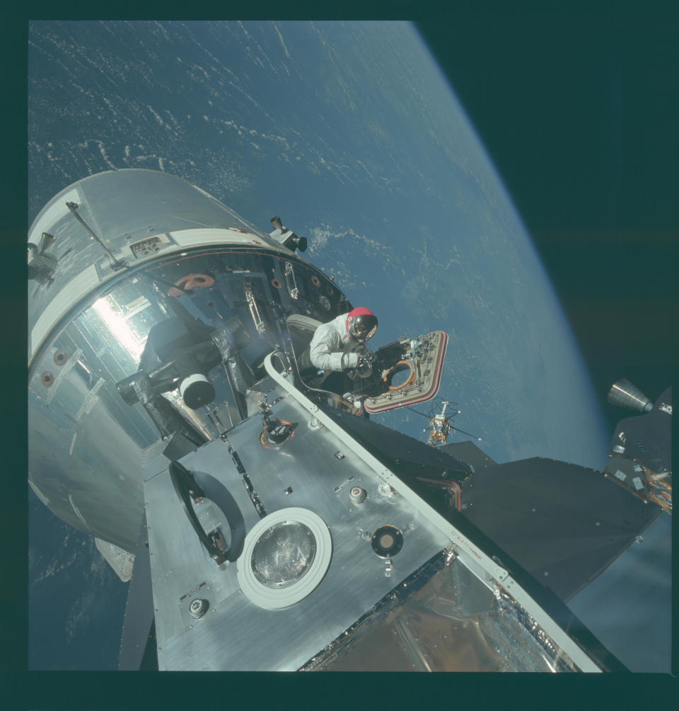 Apollo 9 Hasselblad image from film magazine 20/E - Earth orbit, EVA