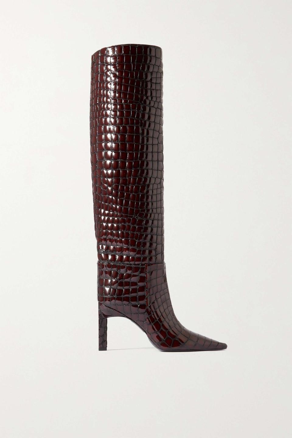 Vitto Croc-Effect Glossed-Leather Knee Boots