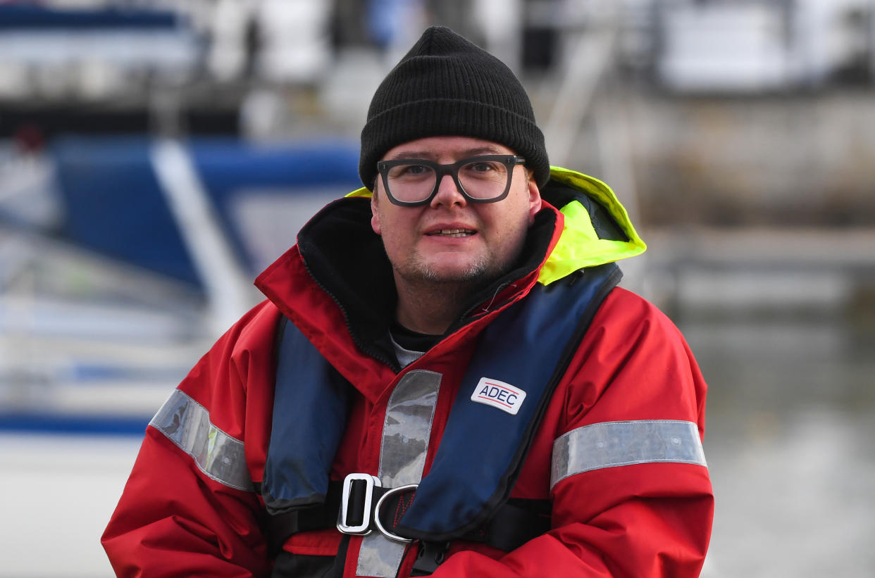 WEYMOUTH, ENGLAND - JANUARY 25: Alan Carr seen during the filming of A league of Their Own at Weymouth Harbour on January 25, 2021 in Weymouth, England. (Photo by Finnbarr Webster/Getty Images)