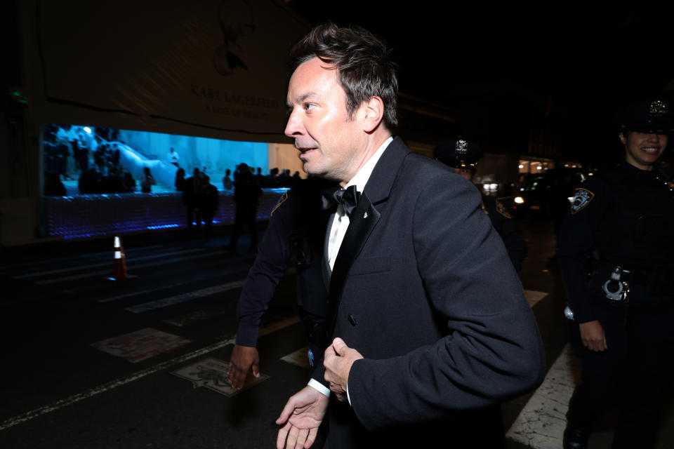 A close-up of Jimmy Fallon in a tuxedo