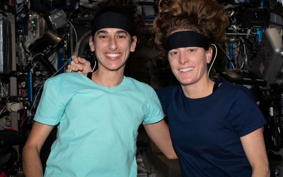 Astronauts Jasmin Moghbeli and Loral O'Hara on the International Space Station