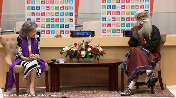 Sadguru and Tao Porchon leading the International Yoga Day Celebration at United Nations!