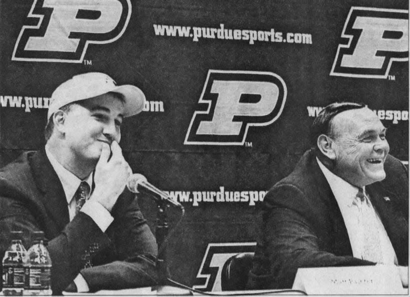 Matt Painter (left) is introduced as Purdue's coach-in-waiting ahead of Gene Keady's 25th season as Boilermakers head coach.