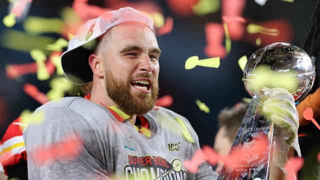 Chiefs' Travis Kelce used the Lombardi Trophy as a beer luge after winning Super  Bowl LIV 