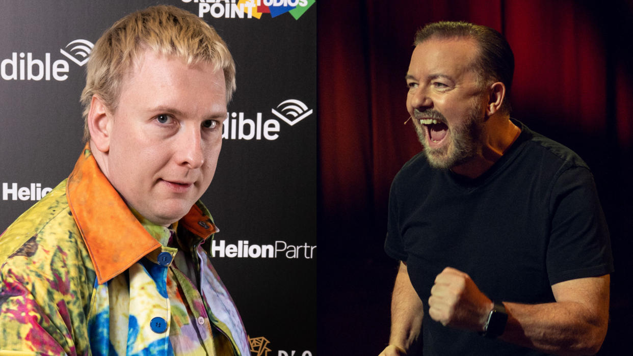 Joe Lycett said Ricky Gervais' recent comedy specials don't match his skill as a comedian. (Getty/Netflix)