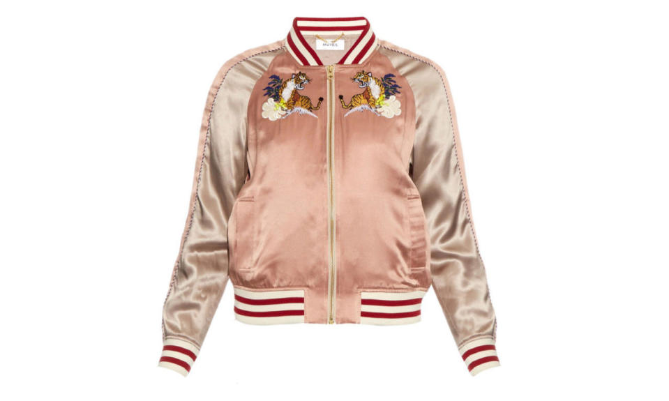 Muveil Embroidered Silk Bomber Jacket