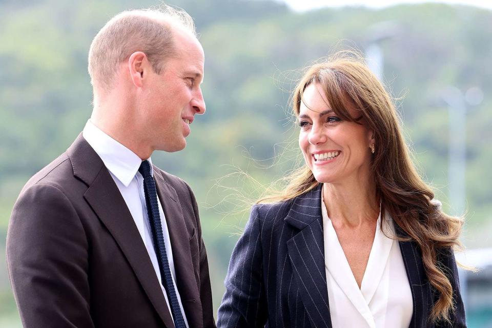 <p>Chris Jackson/Getty Images</p> Prince William and Kate Middleton visit Fitzalan High School for the kickoff of Black History Month, October 3.