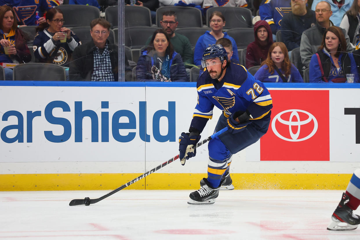 Justin Faulk #72 of the St. Louis Blues. (Photo by Dilip Vishwanat/Getty Images)