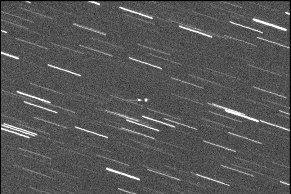 This image provided by the Virtual Telescope Project in Italy shows an asteroid approaching Earth on Thursday, Jan. 31, 2024. AP