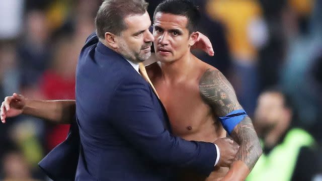 Ange and Timmy after the game. Image: Getty