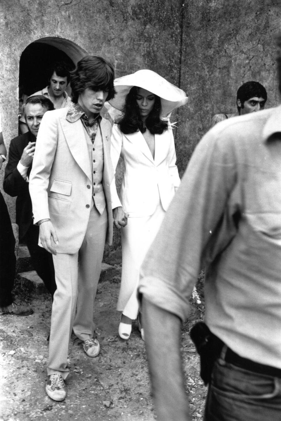 Rolling Stones singer Mick Jagger and his wife Bianca, shortly after  their wedding ceremony in St Tropez, 1971 (Getty Images)