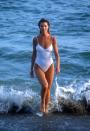 <p>In the early '80s, simple one-pieces were all the rage, particularly in black and white and with spaghetti straps.</p>