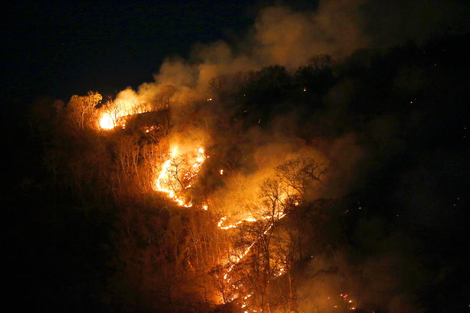 A raging fire in the Amazon rainforest in the state of Tocantins, Brazil, Aug. 17, 2019 . (Photo: Dida Sampaio/Agencia Estado/Handout via Xinhua/ ZUMA Wire)