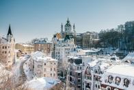 <p>Kyiv is the proud capital of the Ukraine. As well as having a rich history, it has 16 days of snow every month. When covered in a dusting of white, it looks incredibly magical (but you'll need to pack a thick coat). </p>