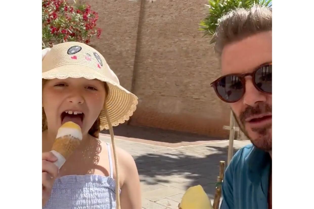 Harper and David Beckham enjoy morning gelato