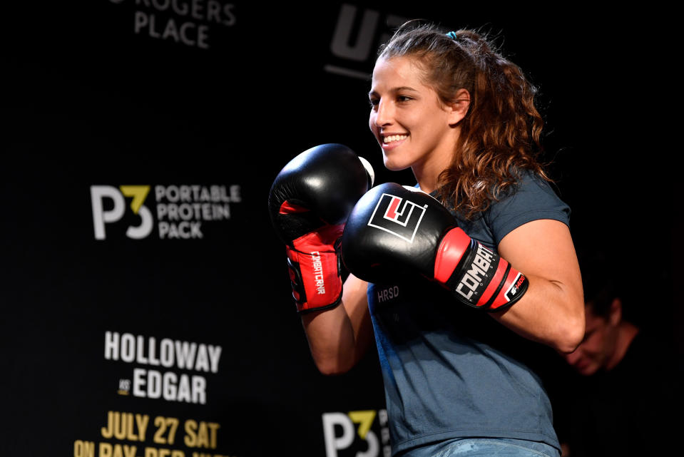 EDMONTON, AB - JULY 24:  Felicia Spencer of Canada holds an open workout session for fans and media at the Starlite Room on July 24, 2019 in Edmonton, Alberta, Canada. (Photo by Jeff Bottari/Zuffa LLC/Zuffa LLC via Getty Images)