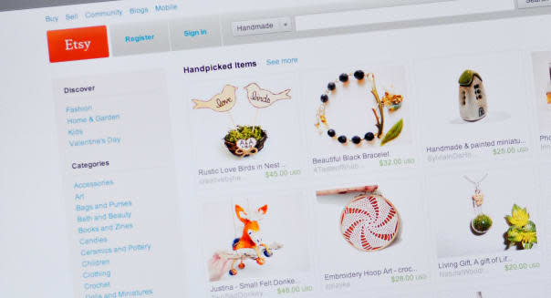 Etsy website - e-commerce website for selling handmade or vintage items as well as art and craft supplies