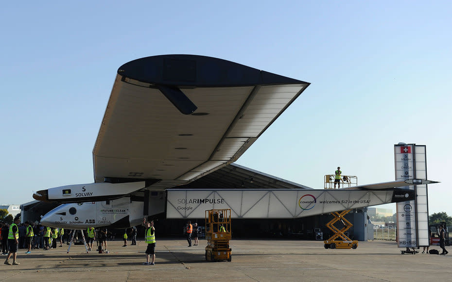 Solar Impulse arrived in Seville, June 23, 2016, after making a three-day trip over the Atlantic Ocean from New York City. When Solar Impulse flies for extended periods of time, the plane must gather more solar energy from its panels than it expends.