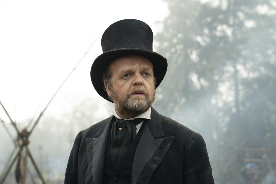 This image released by A24 Films shows Toby Jones in a scene from "First Cow." (Allyson Riggs/A24 Films via AP)