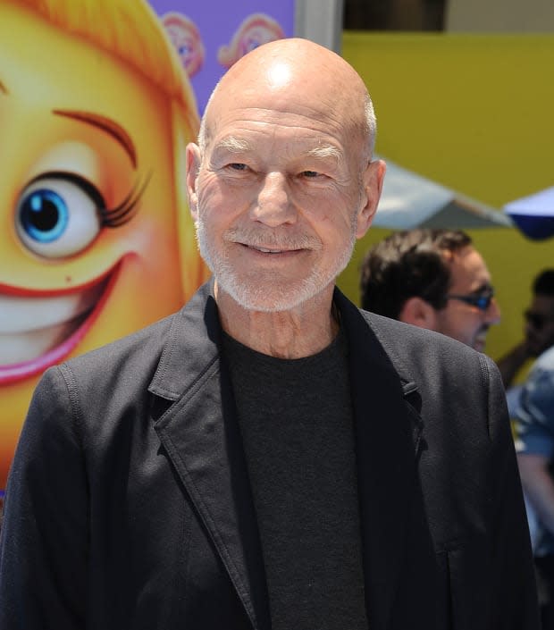 Patrick Stewart attends the premiere of "The Emoji Movie" at Regency Village Theatre on July 23, 2017, in Westwood, California.<p><a href="https://www.gettyimages.com/detail/823301824" rel="nofollow noopener" target="_blank" data-ylk="slk:Jason LaVeris/Getty Images;elm:context_link;itc:0;sec:content-canvas" class="link ">Jason LaVeris/Getty Images</a></p>