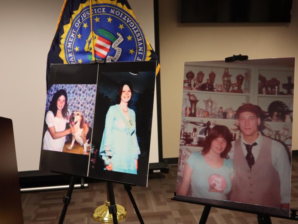 Images of Oneida resident Tammy Mahoney, who disappeared in May 1981, on display Tuesday, Oct. 27, 2020, at the FBI's Syracuse resident agency.