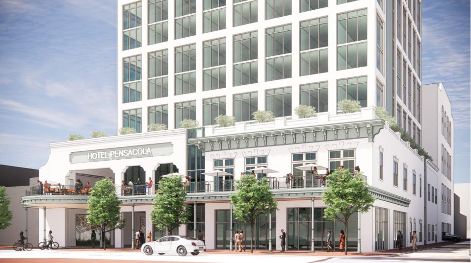 A rendering from SMP Architecture shows what a proposed nine-story, 159-room hotel would look like at 101 S. Palafox St.