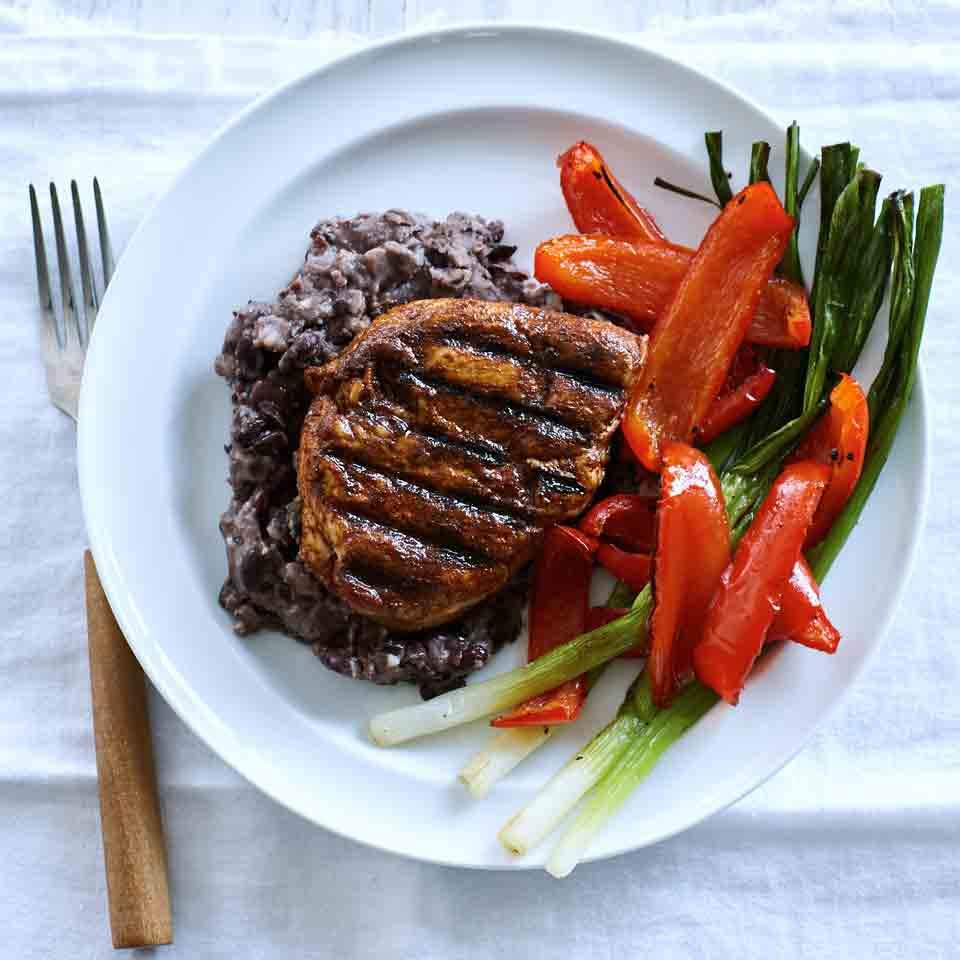 Ancho Chicken Breast with Black Beans, Bell Peppers & Scallions