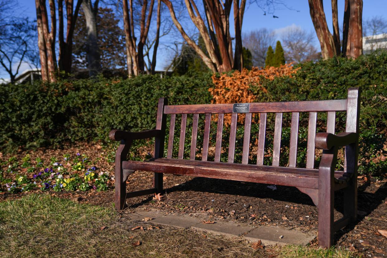 A reading bench at Centennial Park is dedicated to Taylor Swift.