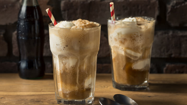 Glasses of root beer floats