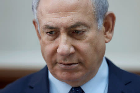 FILE PHOTO: Israeli Prime Minister Benjamin Netanyahu attends the weekly cabinet meeting at the Prime Minister's office in Jerusalem January 7, 2018. REUTERS/Abir Sultan/Pool/File Photo