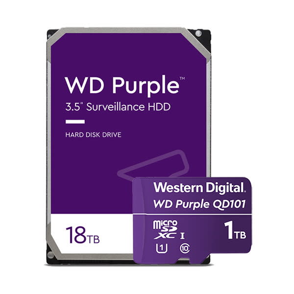 圖／18TB HDD、 1TB microSD記憶卡，Western Digital 推出瞄準AI攝影機系統儲存方案。（ＷＤ）