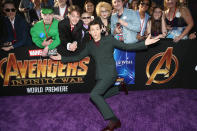 <p>Fans enjoyed seeing Spidey! The actor, who is also in the film, made a grand pose. (Photo: Getty Images) </p>