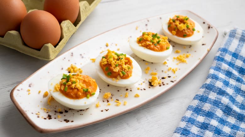 Deviled eggs on plate