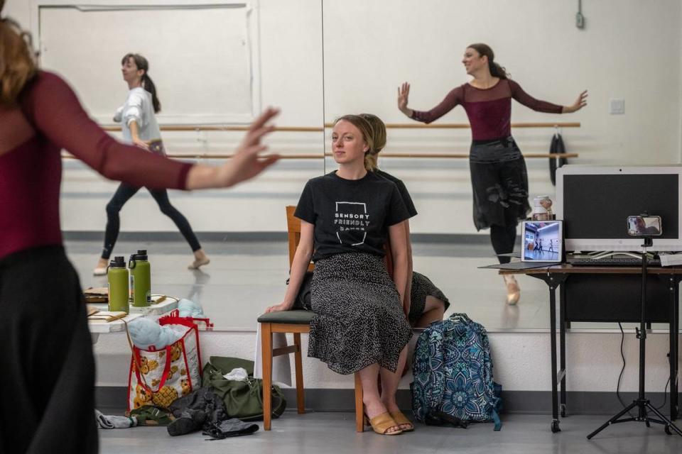 Founder and director of Sensory Friendly Dance Alexandra Cunningham, center, watches a dress rehearsal for a children’s ballet “Tanabata,” based on the Japanese fairytale on Wednesday.